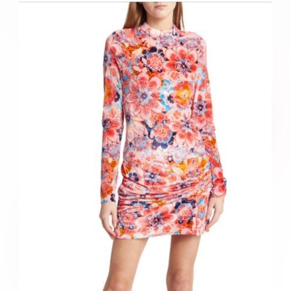 Free People long sleeve floral mini Dress with open back size XL - Picture 1 of 3